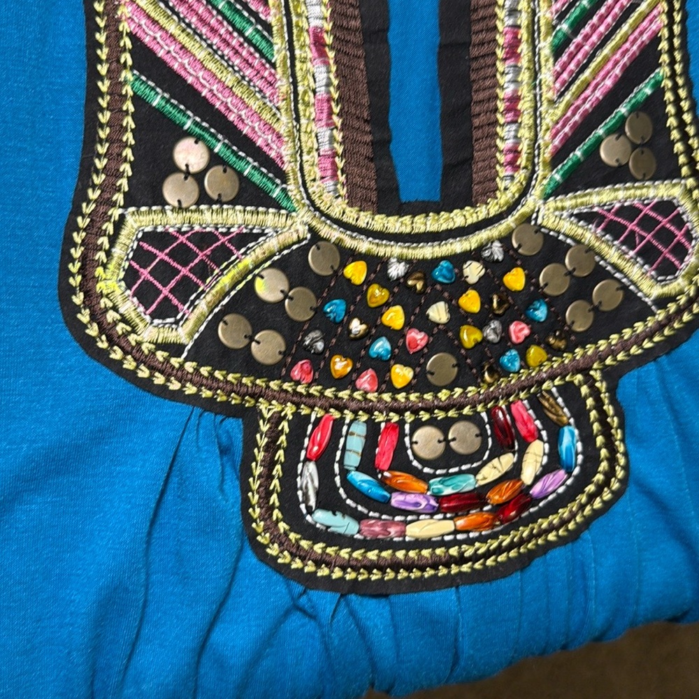 Fresh Brewed Blue Embellished Pleated Tank Top - Picture 7 of 9